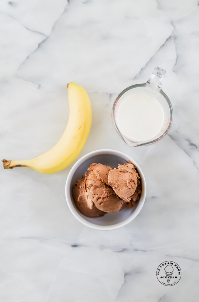 chocolate ice cream, banana, milk
