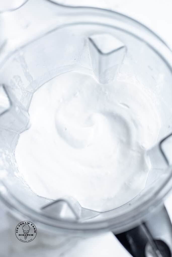 ingredients in coconut sorbet in a blender jar