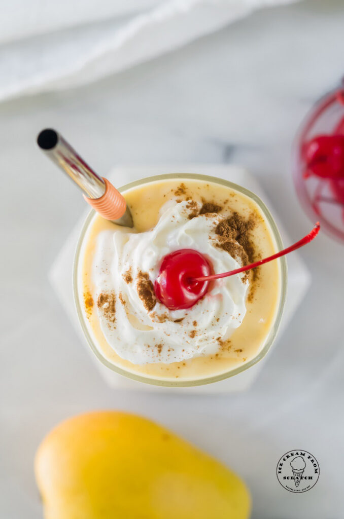 top down view of a mango milkshake