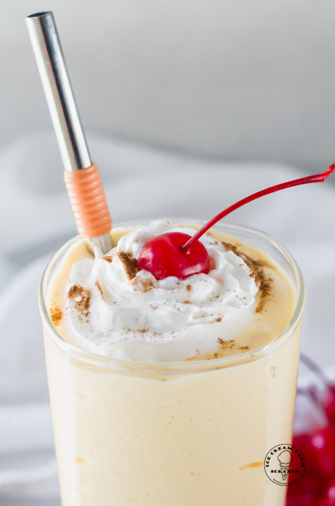 close up of a mango milkshake