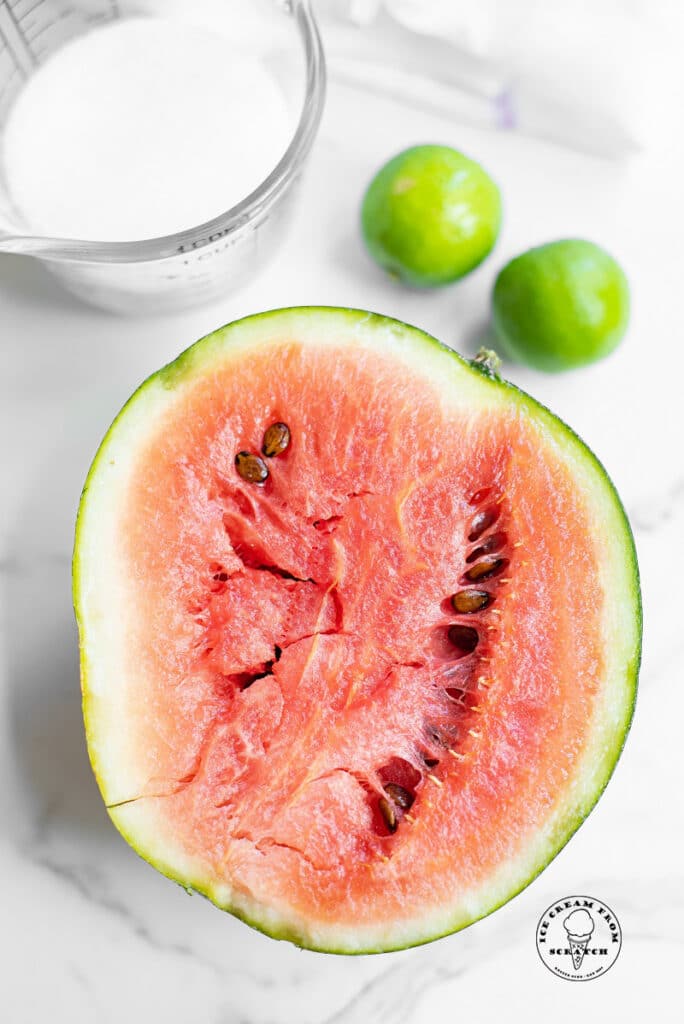 sugar, watermelon, two limes