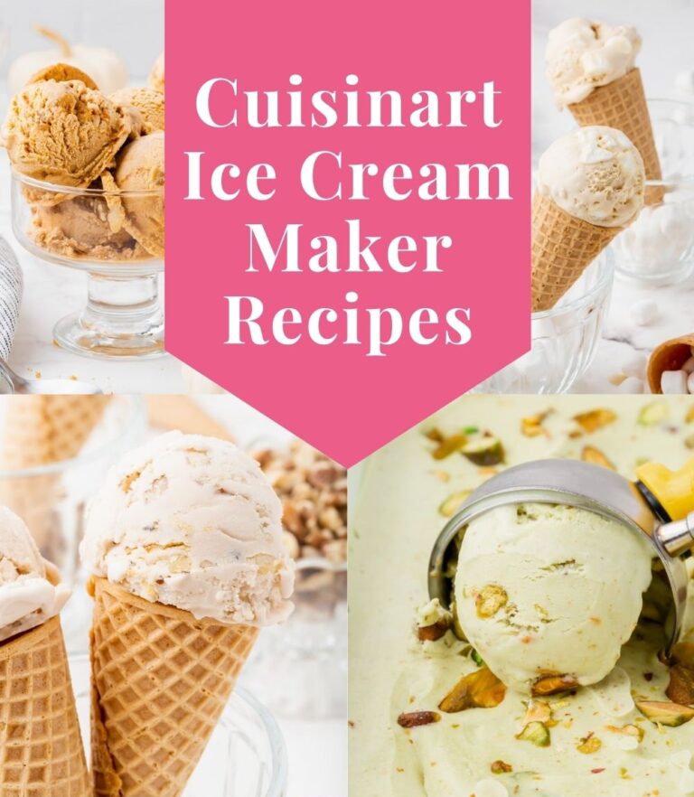 a collage of 4 ice cream recipe photos with the words Cuisinart ice cream maker recipes at the top
