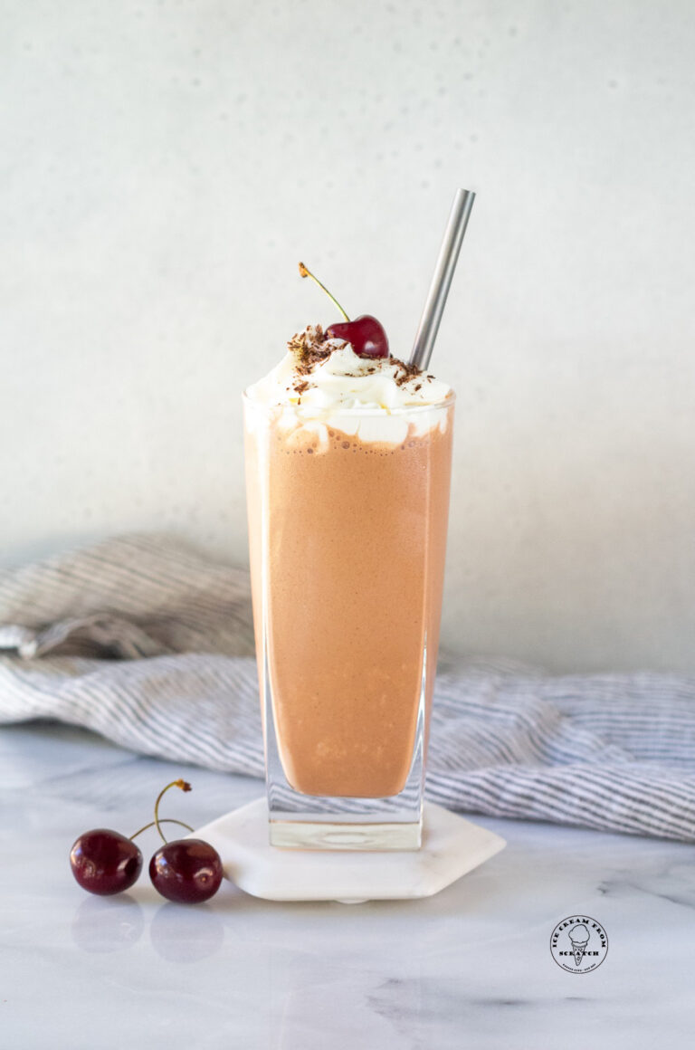 Chocolate Peanut butter Milkshake on a white coaster