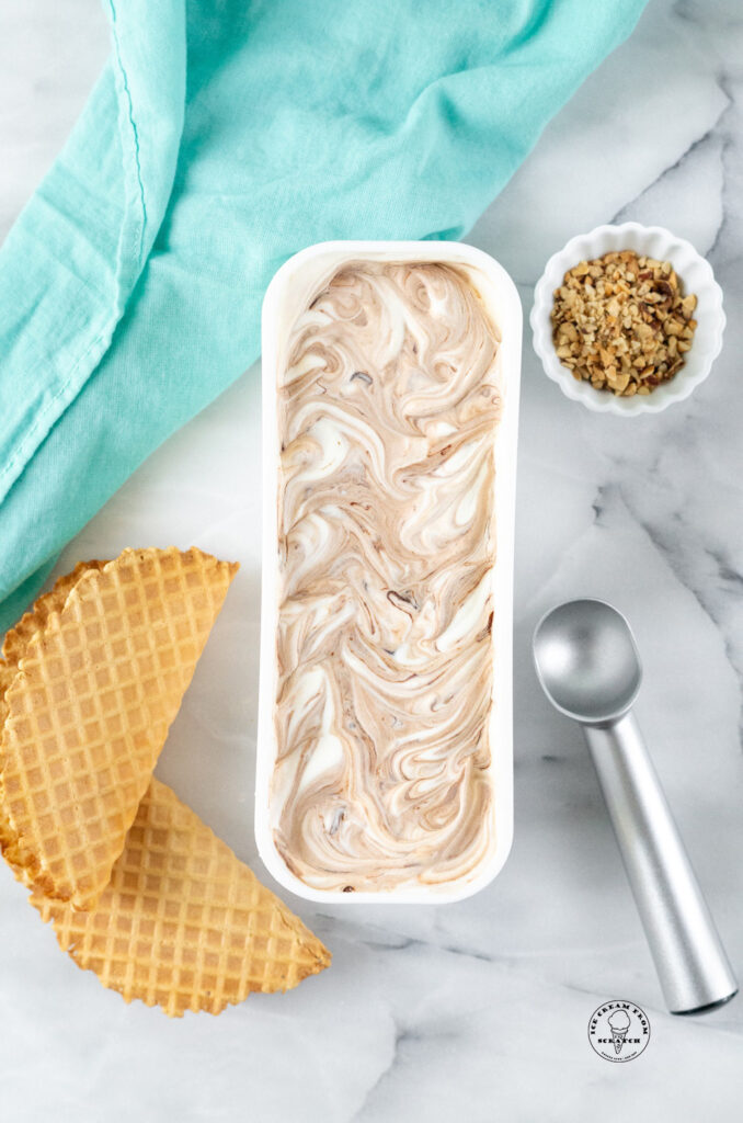 top down view of ice cream in a container for choco tacos