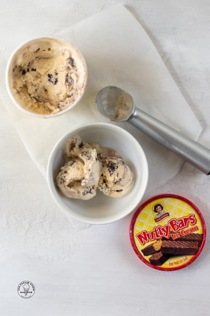 Little Debbie Ice Cream Nutty Bars Ice Cream scooped into a bowl