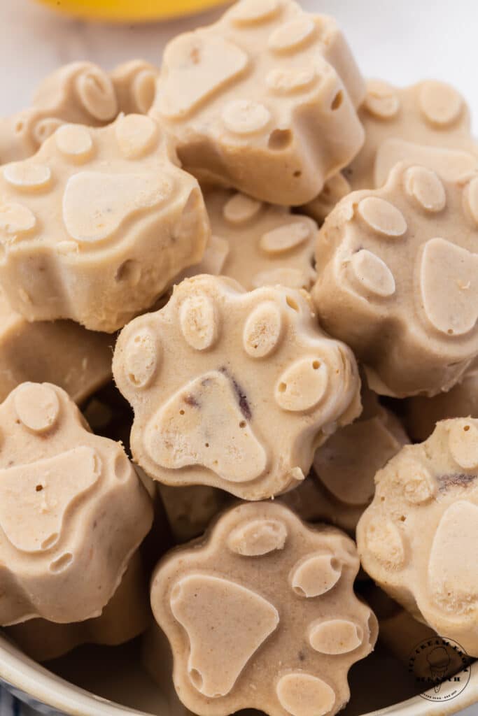 Paw print shaped frozen dog ice cream treats.