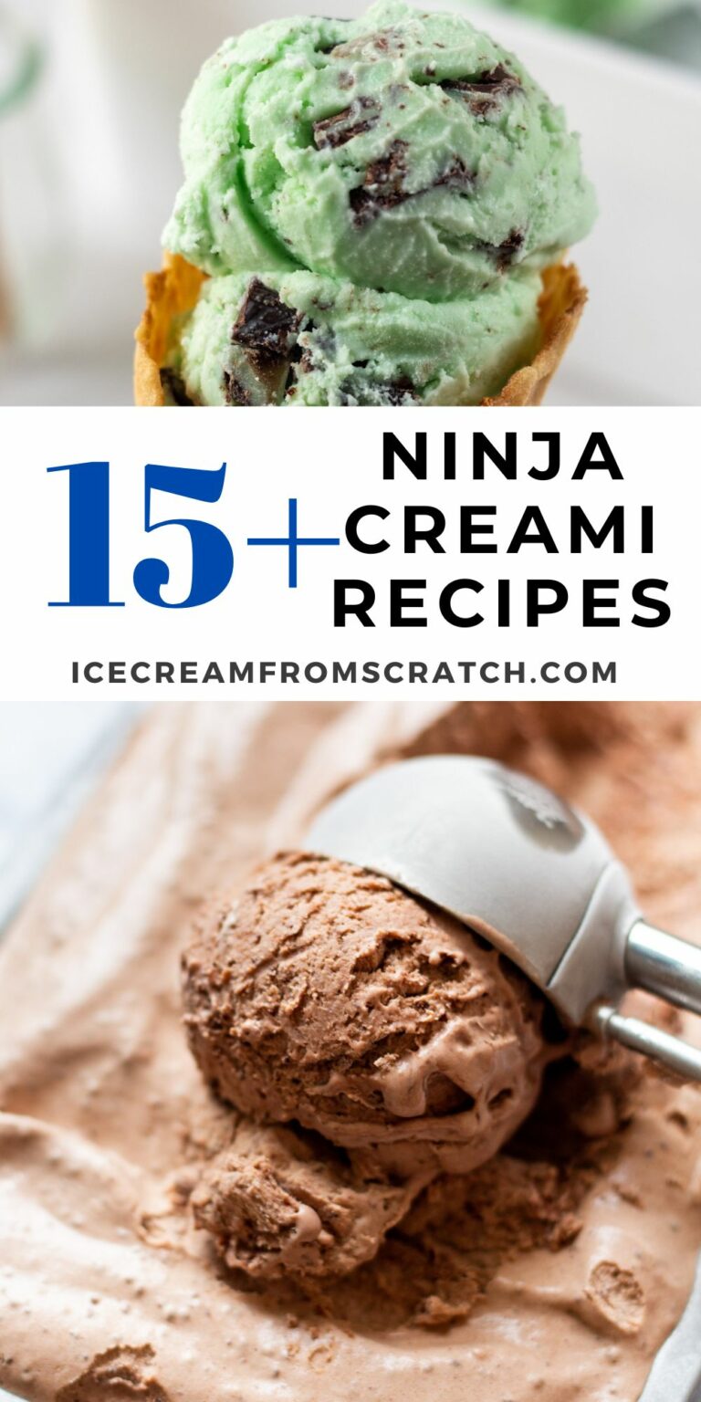 collage of two ice cream photos with words ninja creami recipes in center