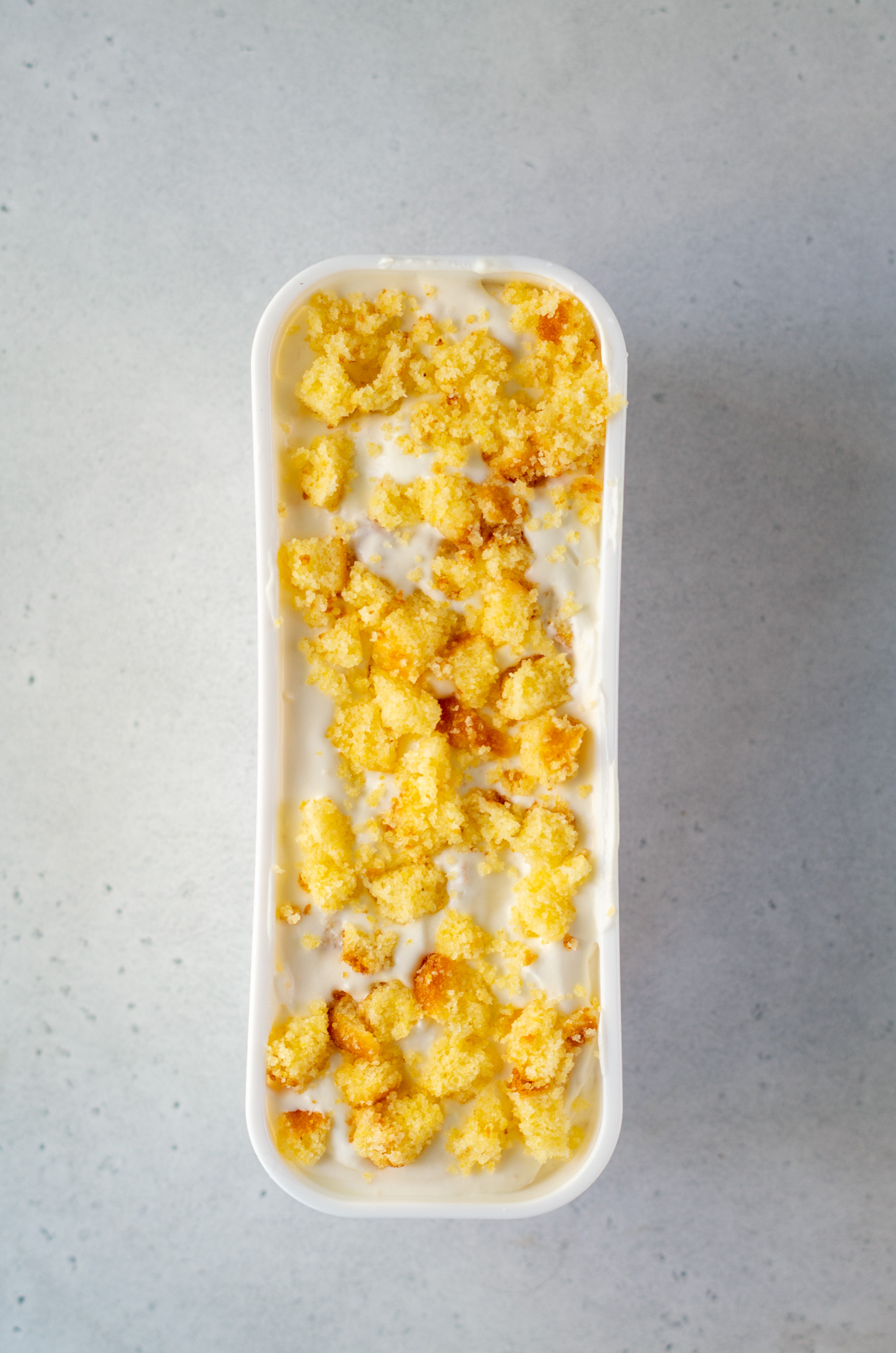 cornbread ice cream in an ice cream container