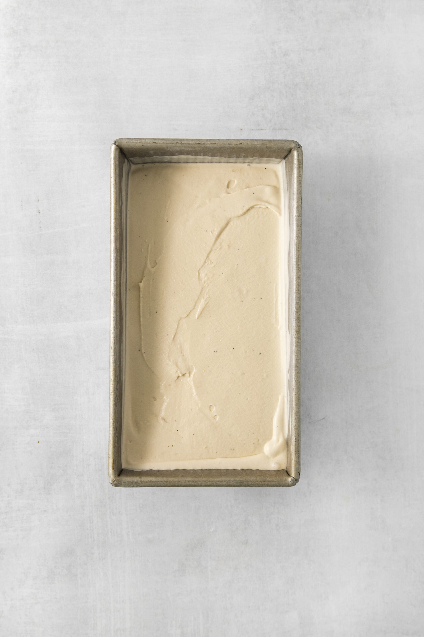 earl grey ice cream in a pan for the freezer